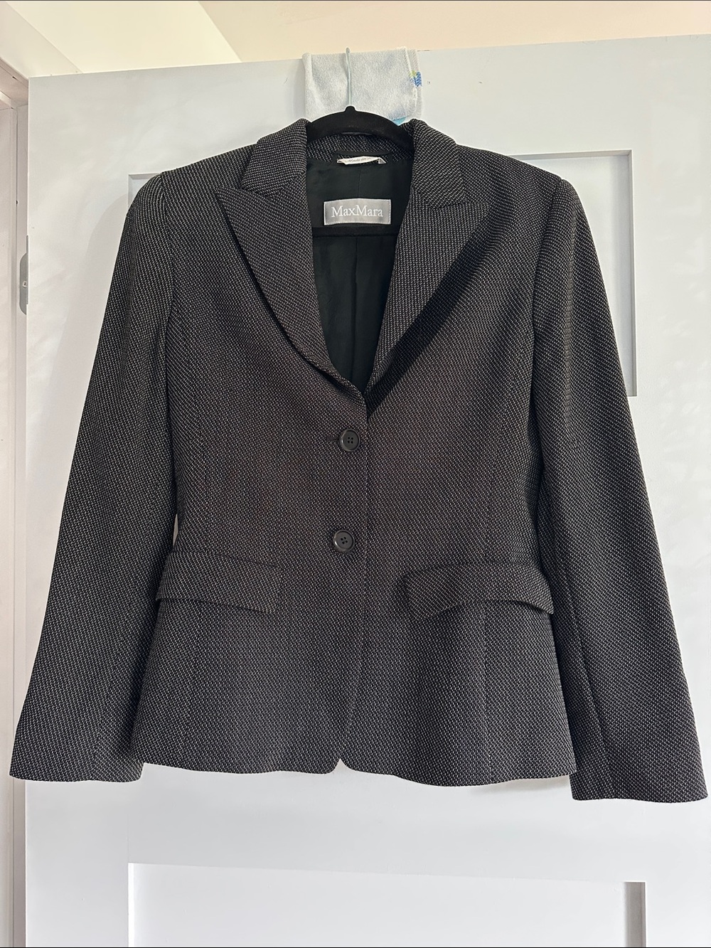 MaxMara double-breasted black patterned wool-blend blazer size 6